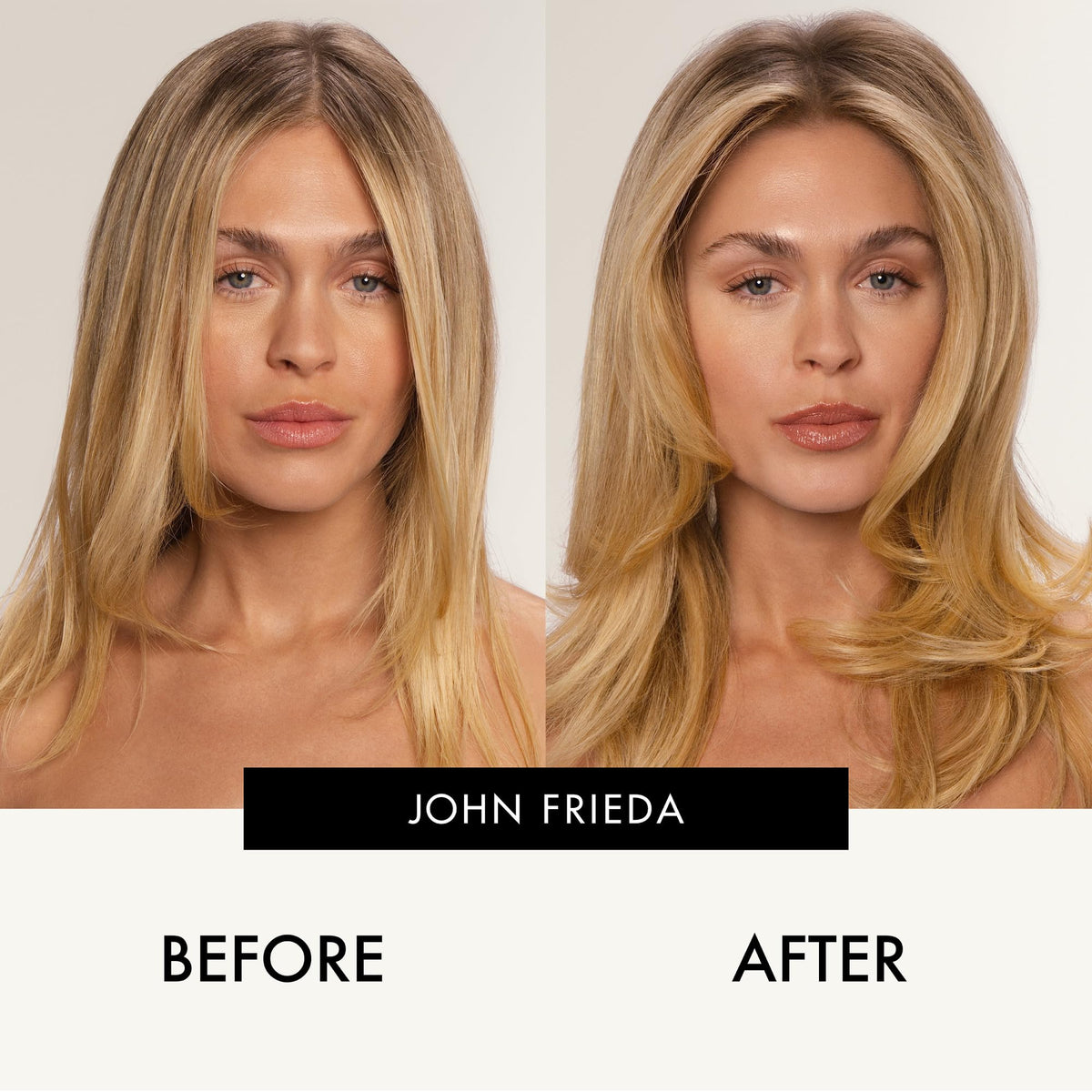 John Frieda before and after on fine hair for fuller, textured look