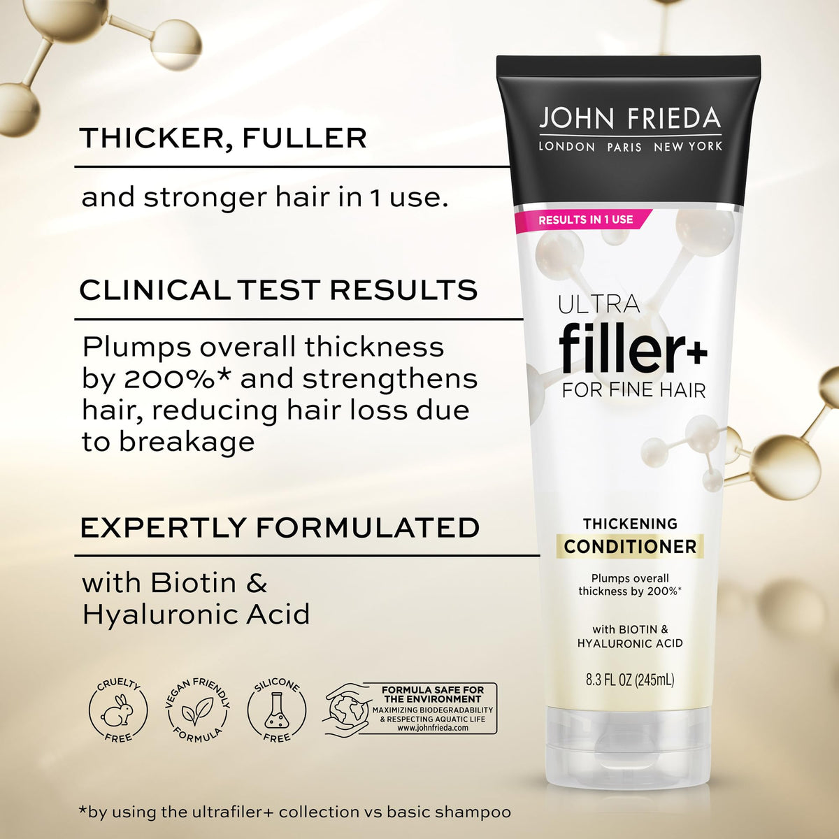 John Frieda ULTRAfiller+ creamy conditioner texture illustrating smooth spreadability