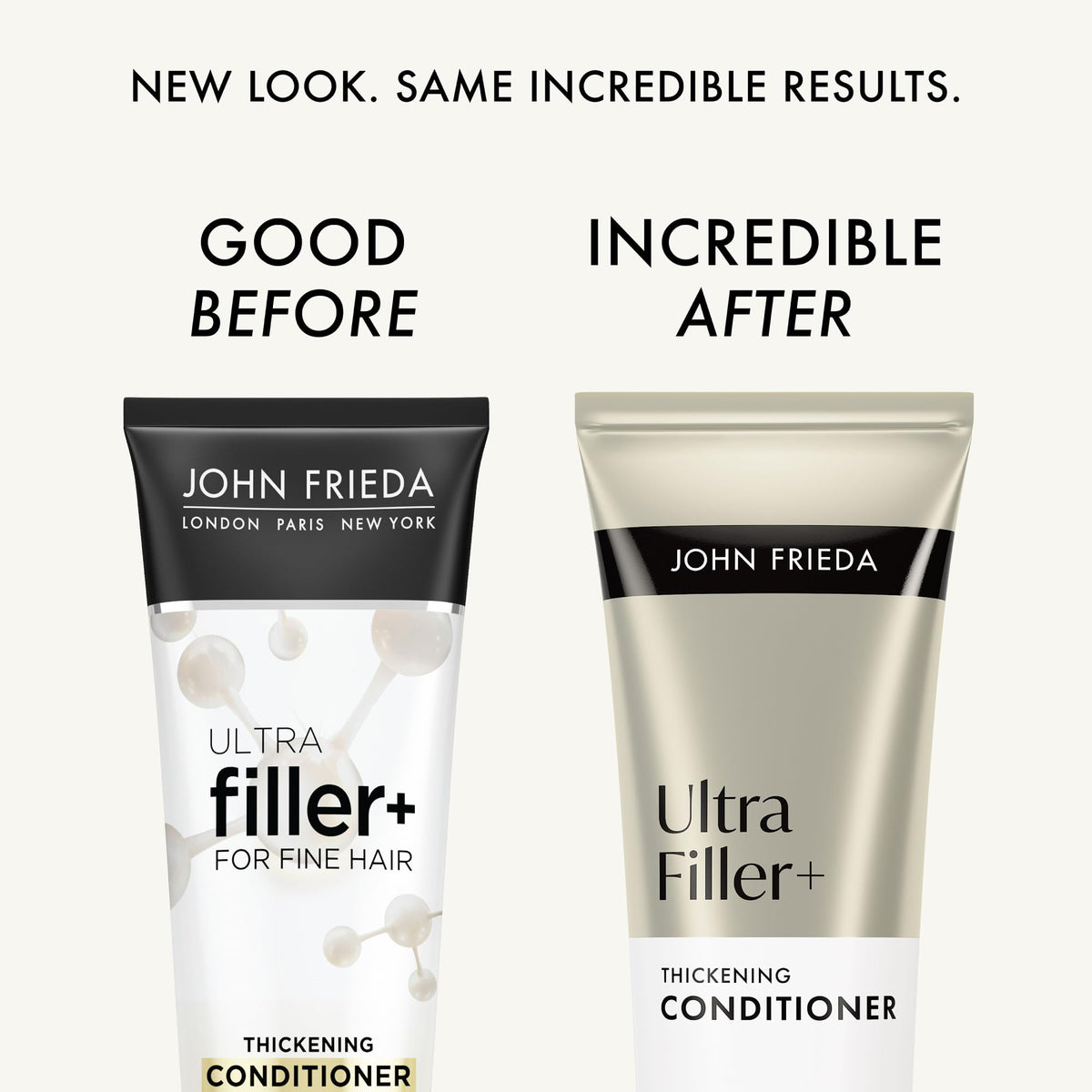 John Frieda ULTRAfiller+ conditioner pump and cap detail for easy dispensing