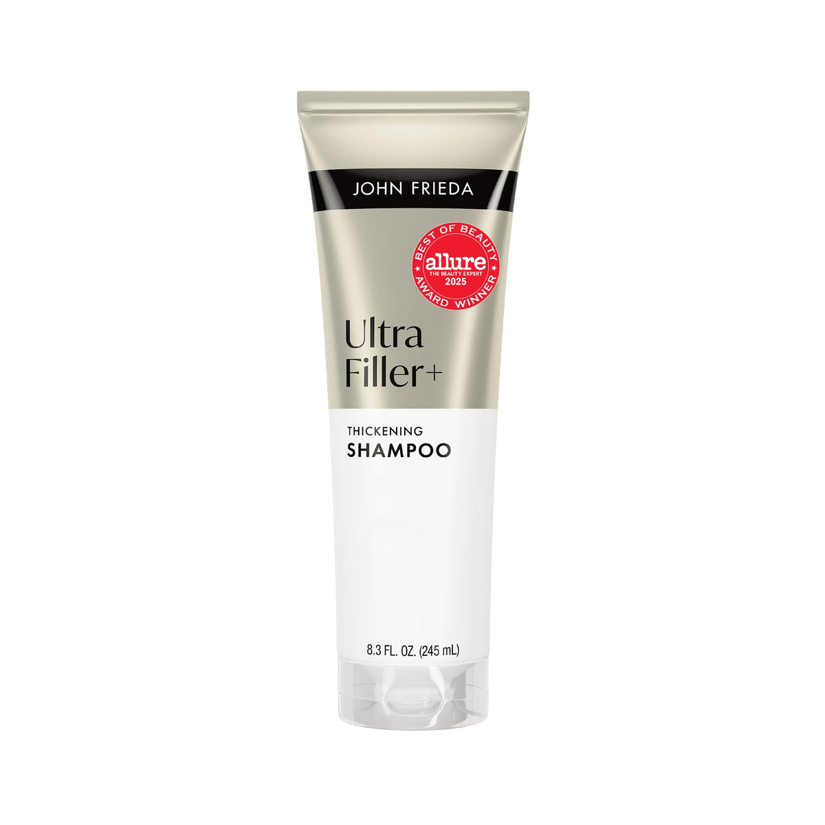 John Frieda front bottle shot showing product packaging and volumizing benefit