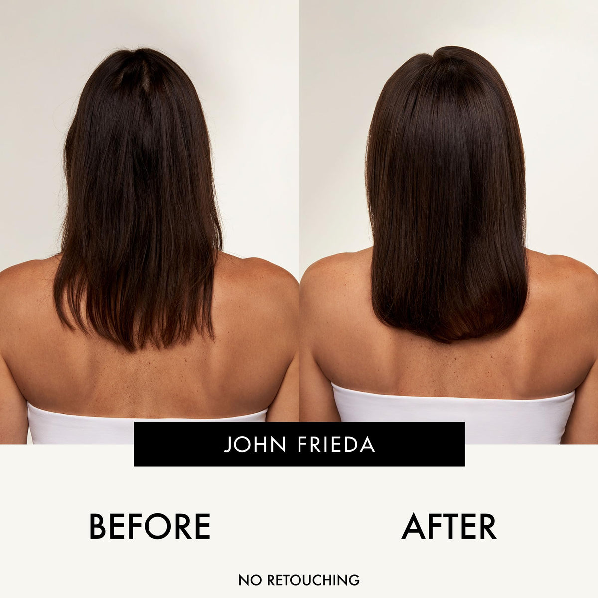 John Frieda before and after hair photo showing fuller-looking results
