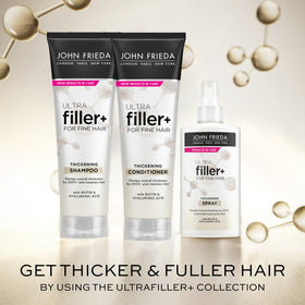 John Frieda ULTRAfiller+ ingredient display with biotin and hyaluronic acid for plumping