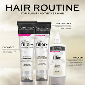 John Frieda ULTRAfiller+ staged on bathroom counter in lifestyle setting for daily routine