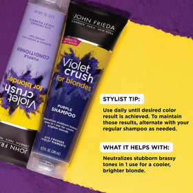 John Frieda shampoo texture closeup showing violet pigment for neutralizing brass