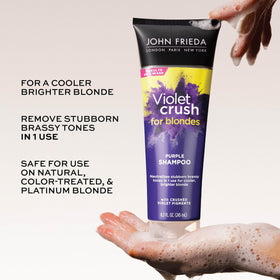 John Frieda shampoo texture purple lather demonstrating pigment deposit