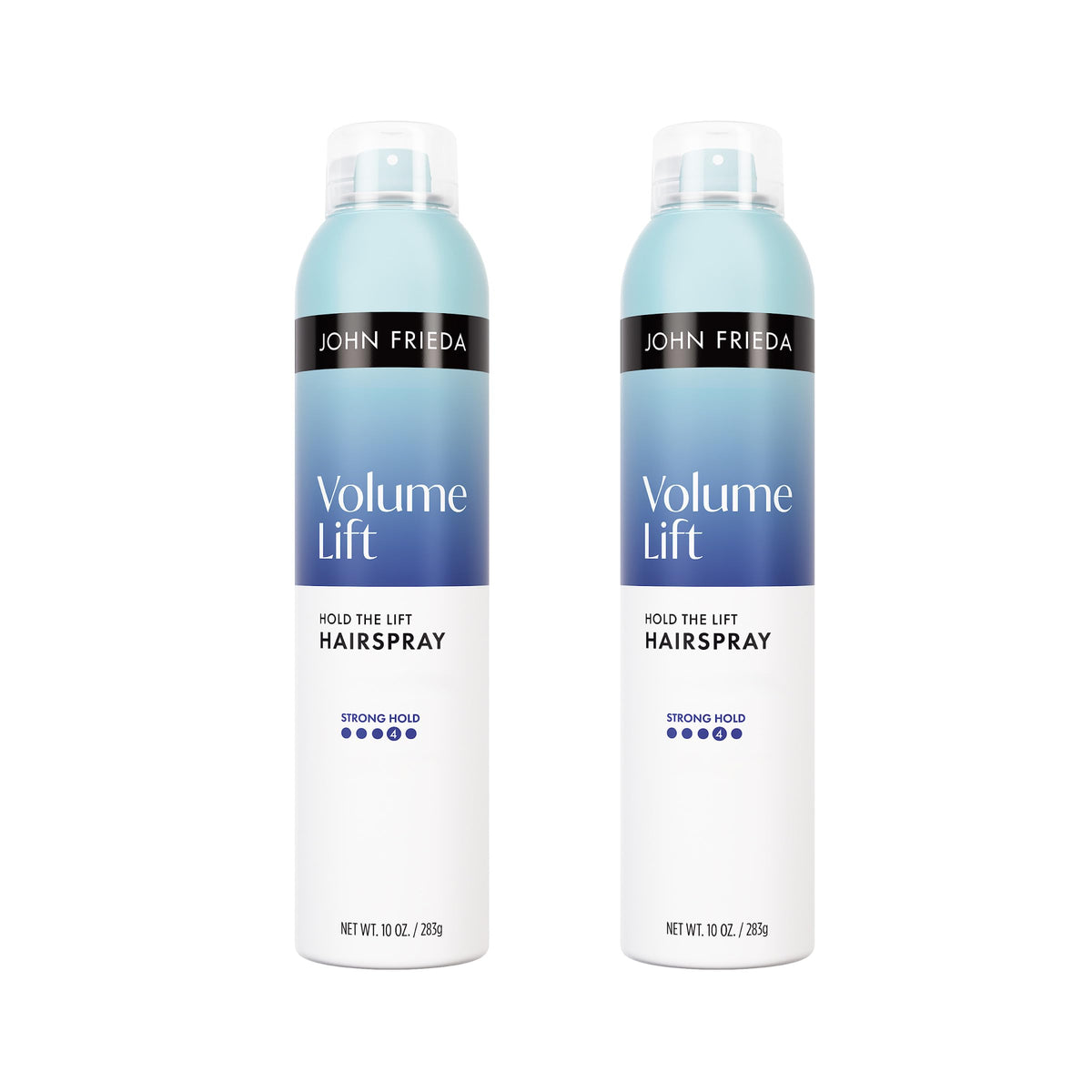 John Frieda front packaging showing volumizing hairspray and benefits