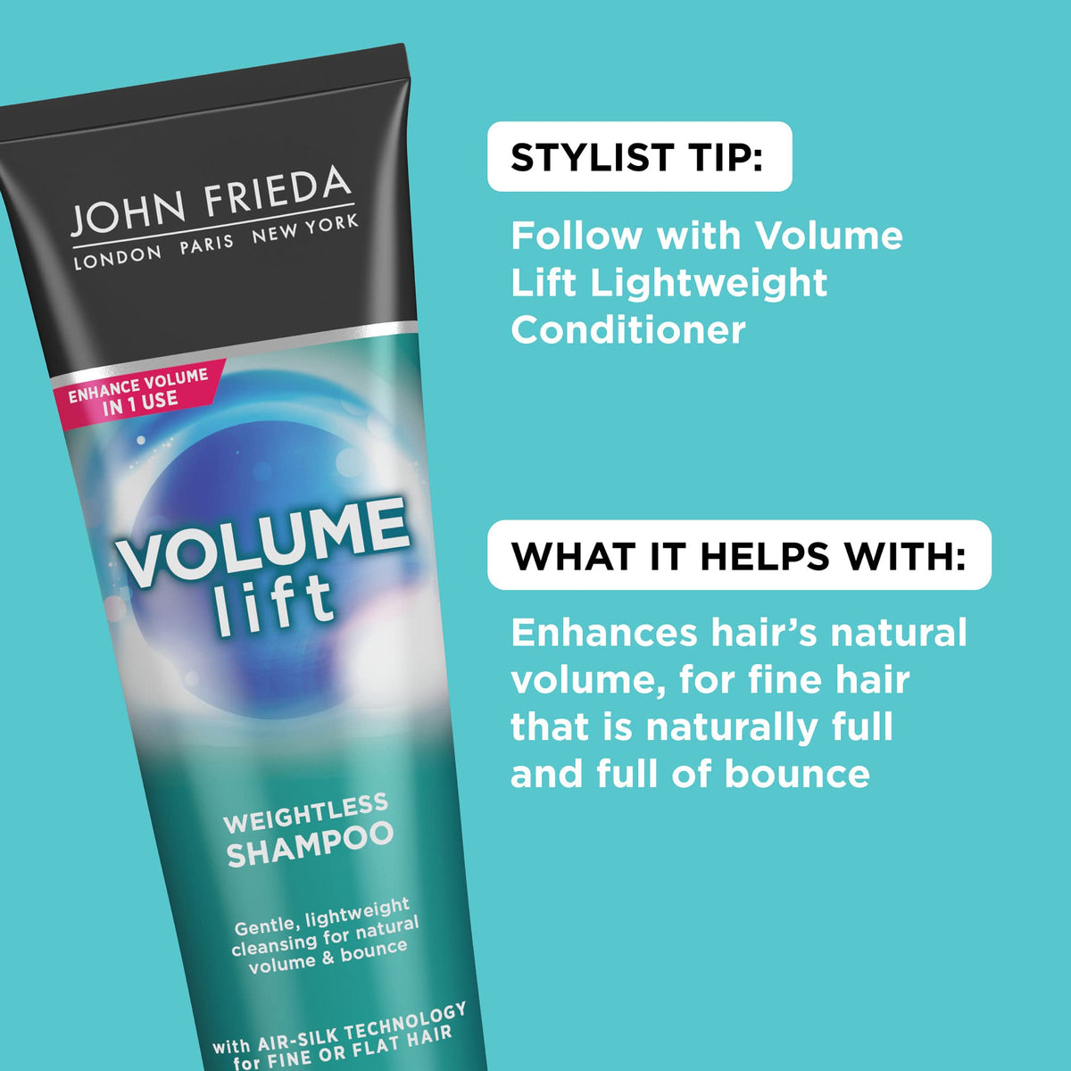 John Frieda used in blow-dry showing lifted, bouncy hair
