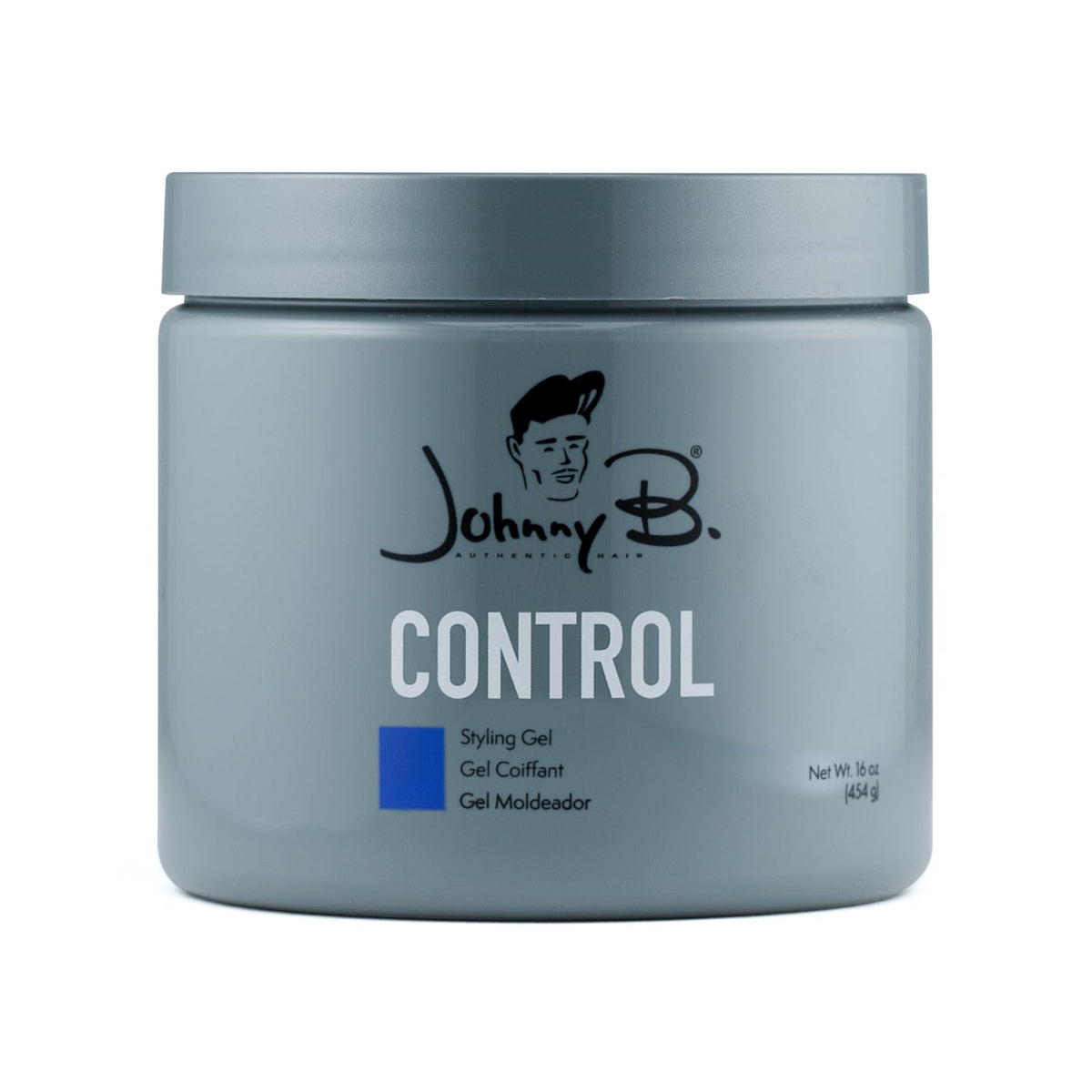 JOHNNY B. jar front label showing strong-hold benefit