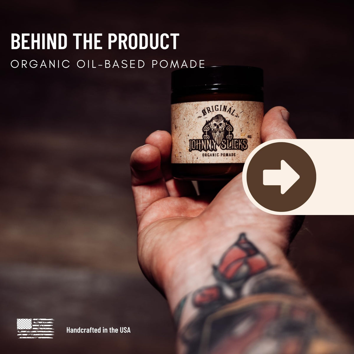 Johnny Slicks pomade rubbed between palms demonstrating smooth application and even spread