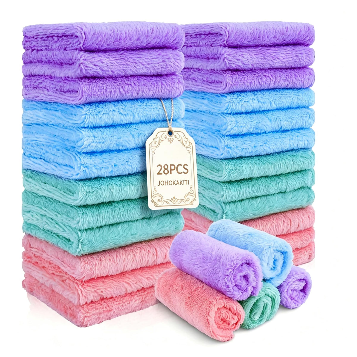 JOHOKAKITI front packaging showing 28 reusable makeup cloths and benefits