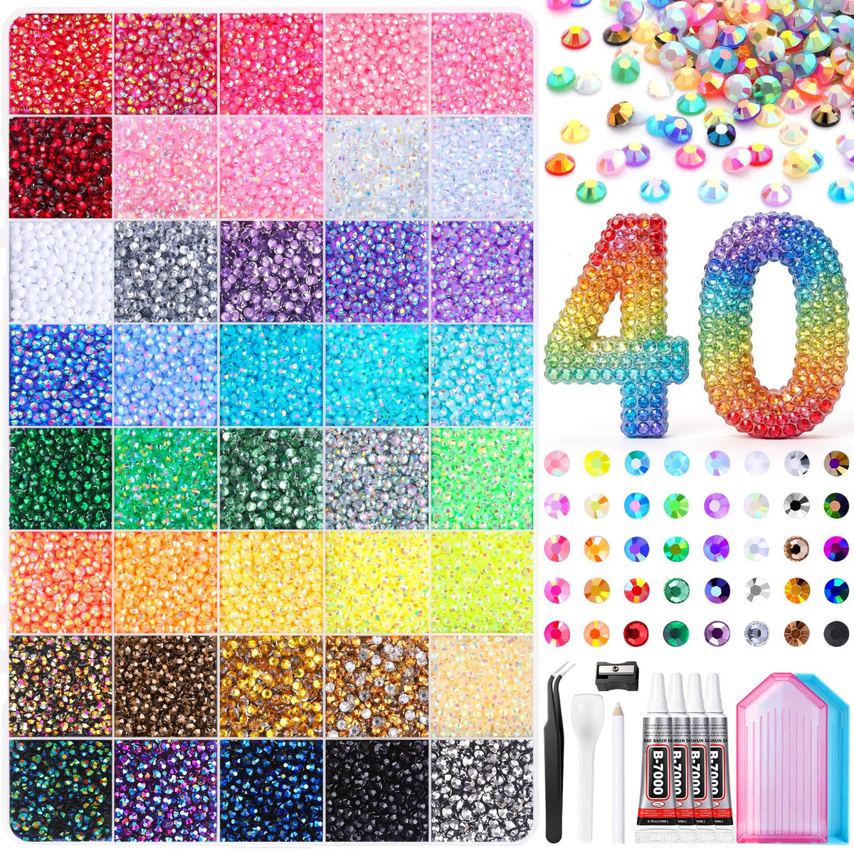 JOICEE front packaging showing full 40,000-piece rhinestone kit and tools, ideal starter value