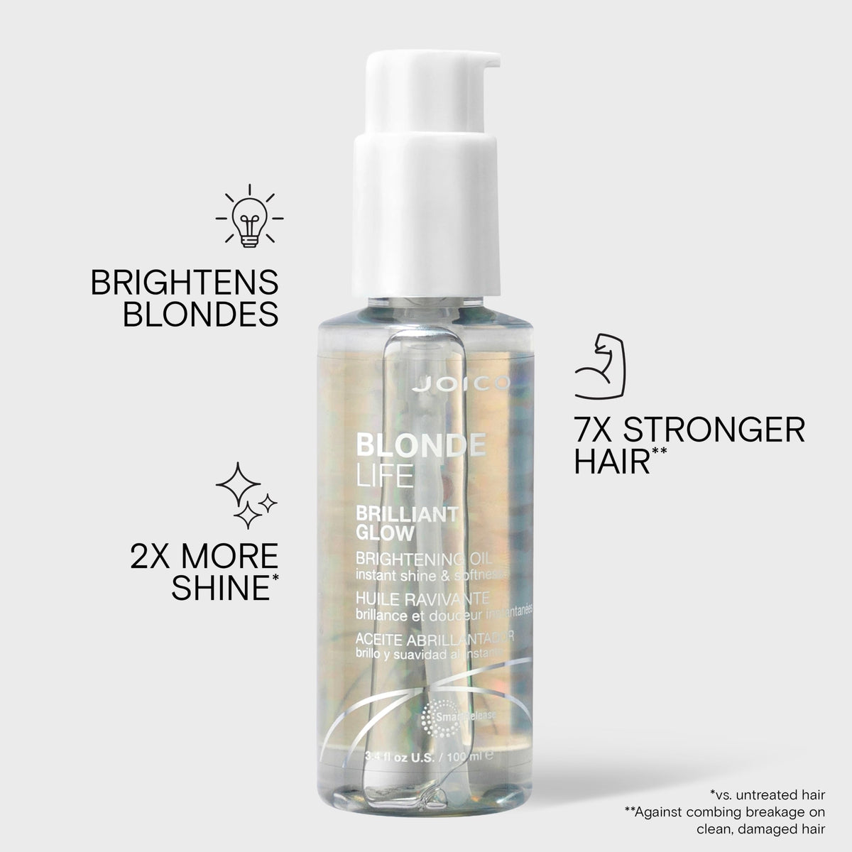 Applying Joico oil from hand to hair for smoothness benefit