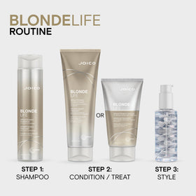 Joico Blonde Life in bathroom lifestyle scene promoting salon results at home