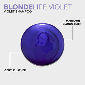 Joico shampoo being poured showing violet pigment for brass control