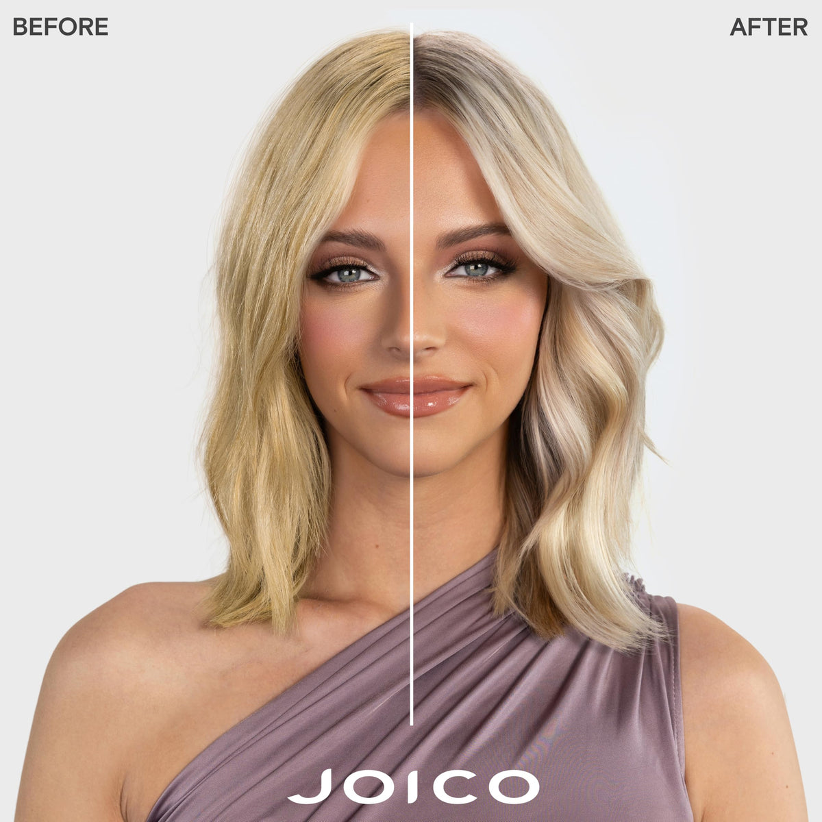 Joico bottle pump and label detail highlighting ingredients and usage benefit: easy application