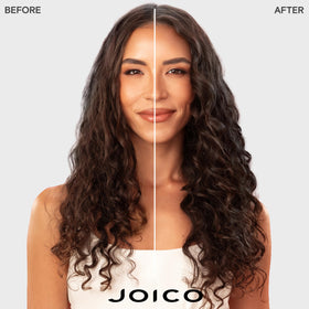 Joico gelée texture close-up on fingers highlighting smooth, non-sticky consistency benefit