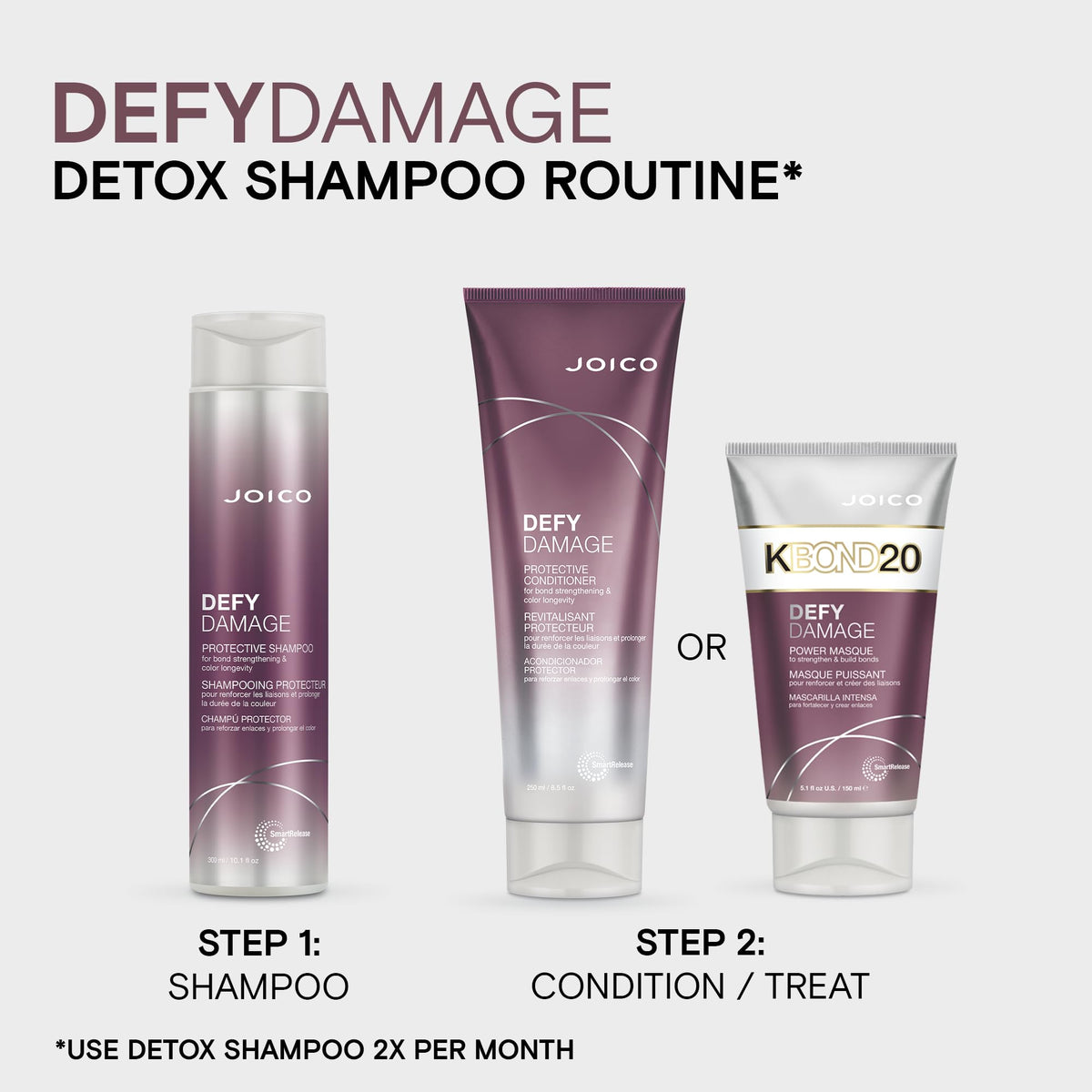 Joico product beside pool with shiny hair demonstrating chlorine removal