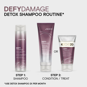 Joico product beside pool with shiny hair demonstrating chlorine removal