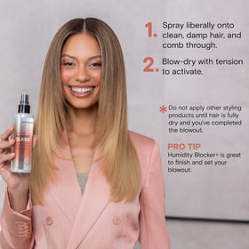 Joico blowout result on styled hair showing glossy shine and humidity resistance