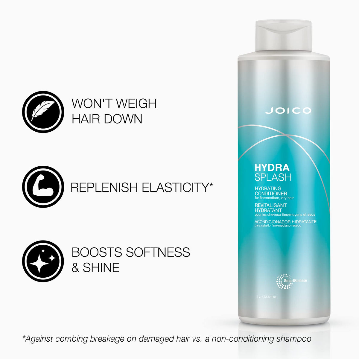 Joico bottles side-by-side for size comparison illustrating 33.8-ounce duo for long-lasting supply