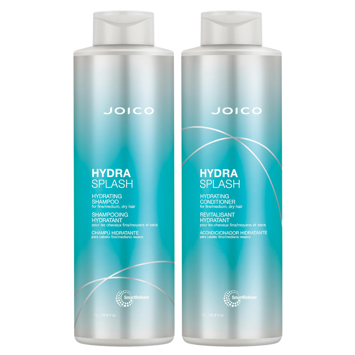 Joico front packaging of HydraSplash set showing brand and dual bottles benefits lightweight hydration
