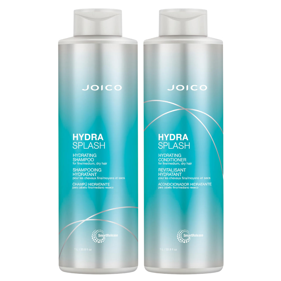 Joico front packaging of HydraSplash set showing brand and dual bottles benefits lightweight hydration