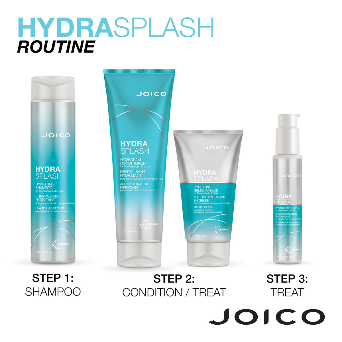 Joico set on bathroom shelf in lifestyle scene promoting daily use