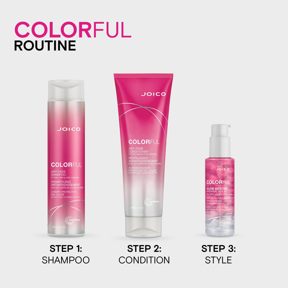 Joico label close-up displaying ingredients like camellia oil and pomegranate extract