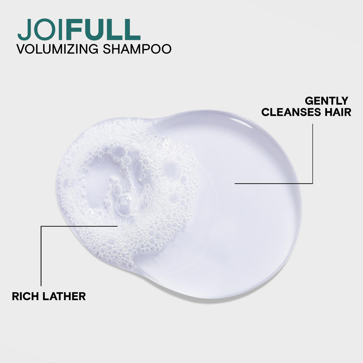 Joico JoiFULL creamy lather texture demonstrating gentle foam and effective cleansing