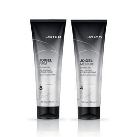 Joico JoiGel Firm on bathroom vanity scene showing salon-quality daily styling