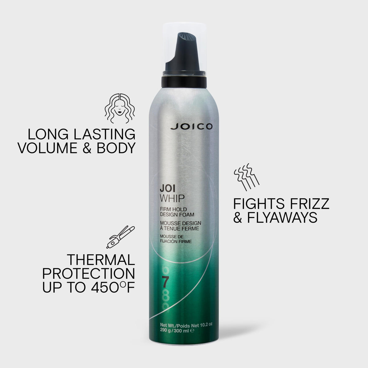 Joico JoiWhip applied at roots demonstrating lift and long-lasting volume
