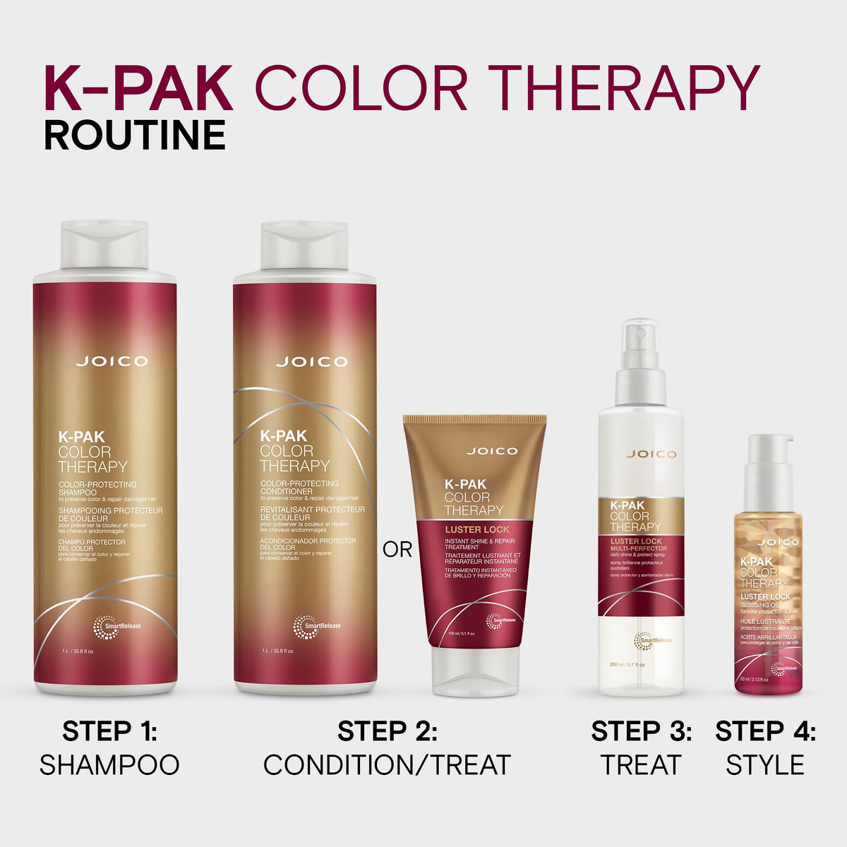 Joico K-PAK after photo of glossy color-treated hair showing improved shine and strength