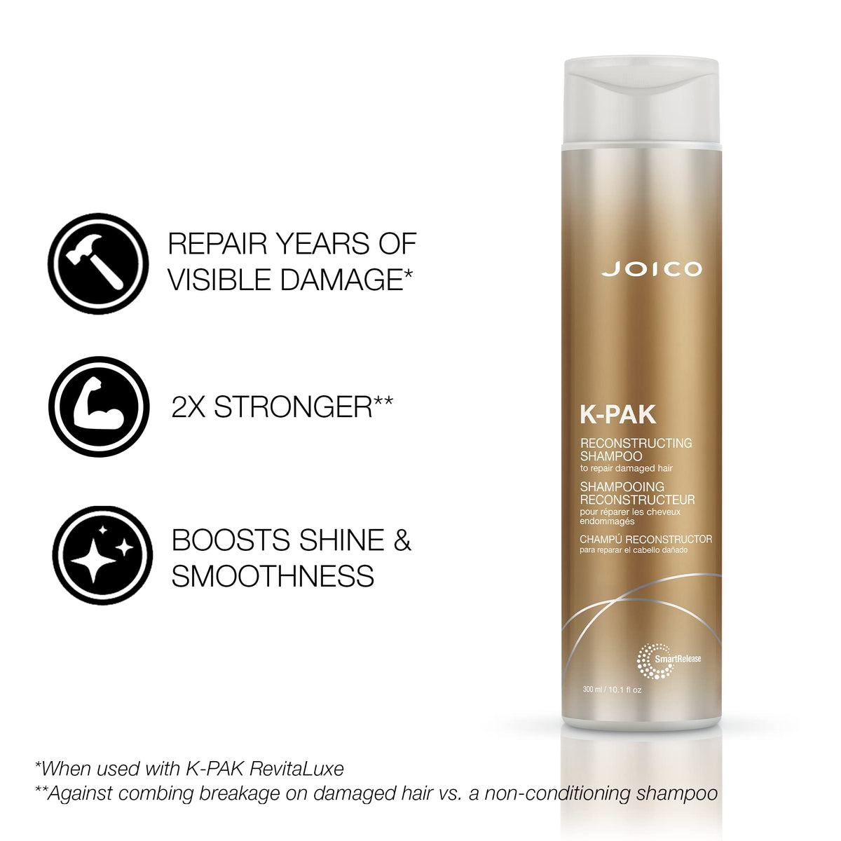 Joico shampoo pump close-up highlighting easy dispensing benefit