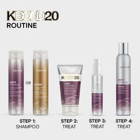 Joico KBOND20 on bathroom shelf with towel, suggests salon-level at-home care