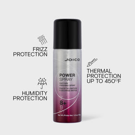 Joico Power Spray used on styled hair providing frizz control and shine