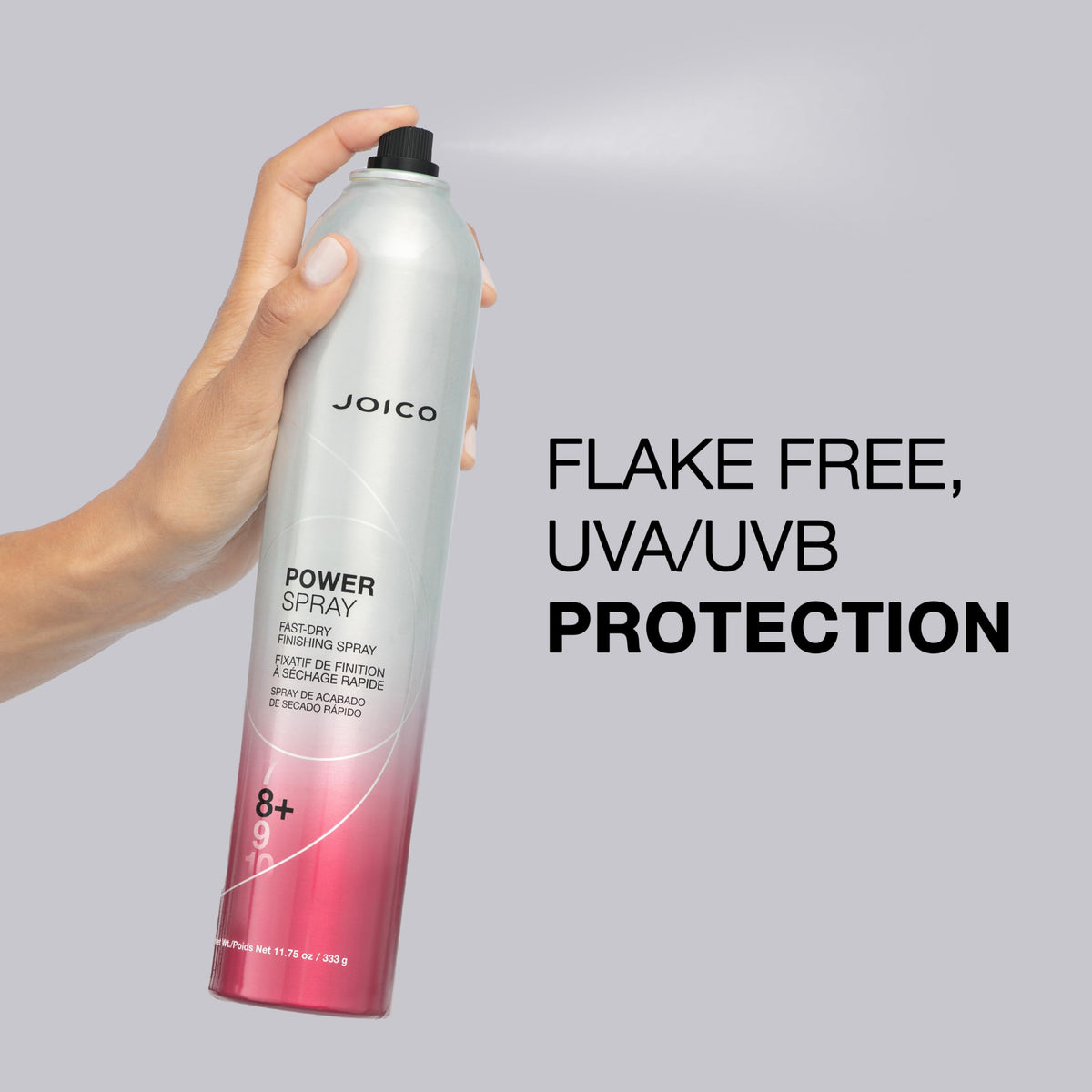 Joico Power Spray finish showing glossy shine and smooth texture