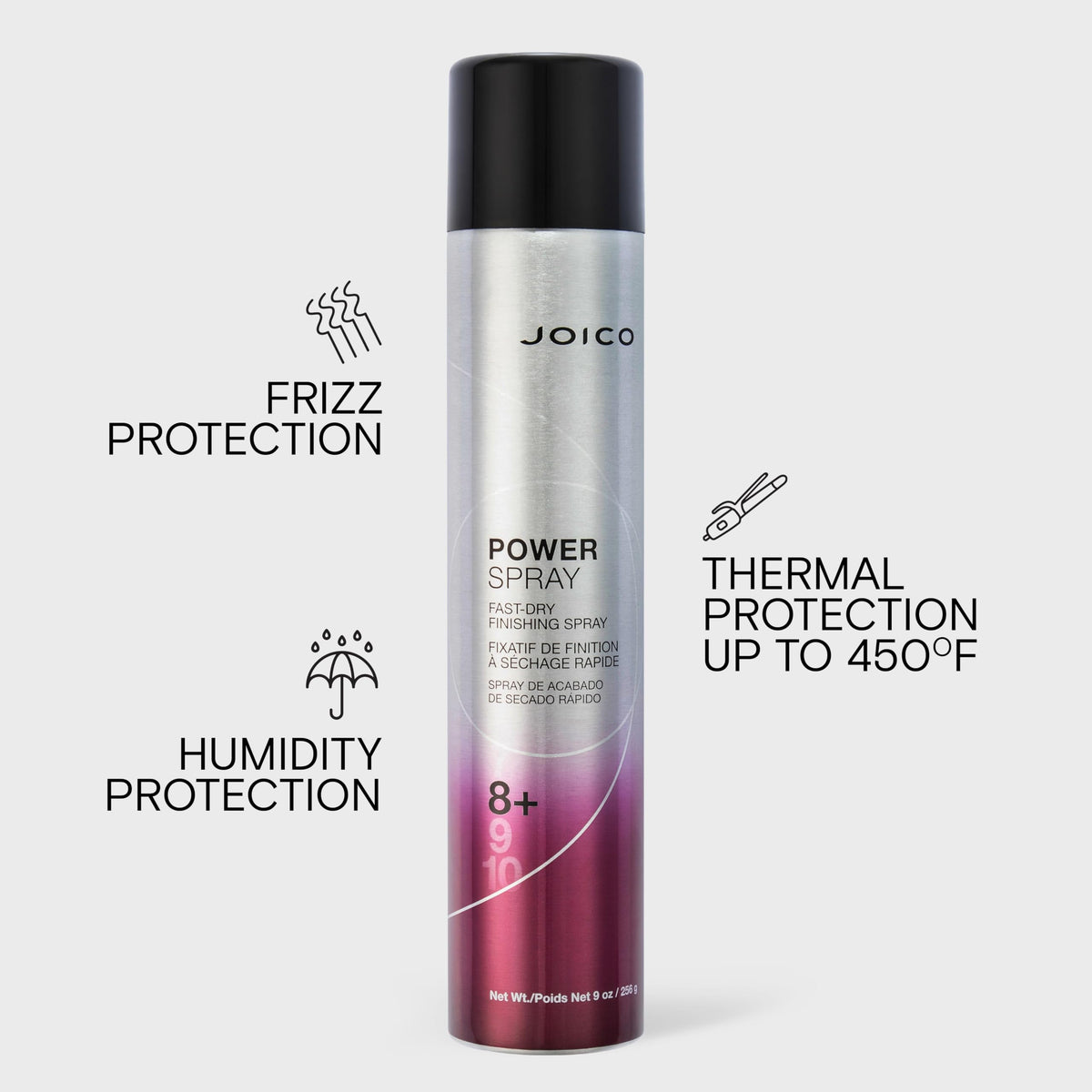 Joico spray in use on hair delivering fast-dry hold benefit
