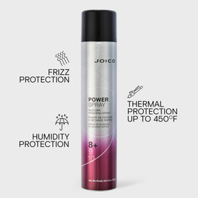 Joico spray in use on hair delivering fast-dry hold benefit