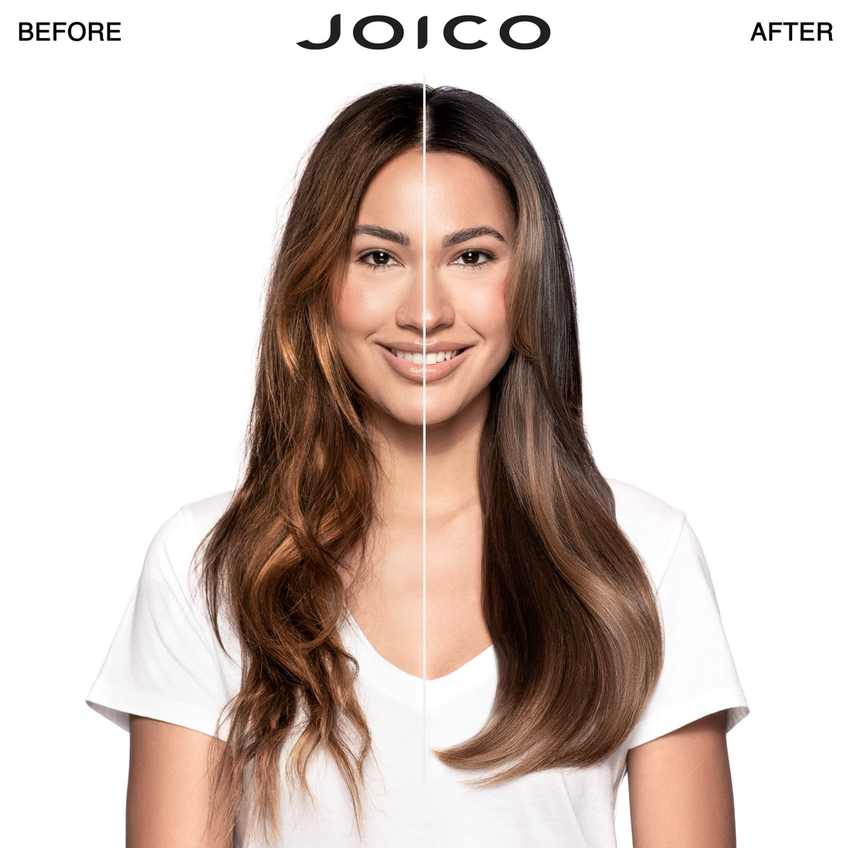 Joico shampoo and conditioner label close-up highlighting product name and benefits