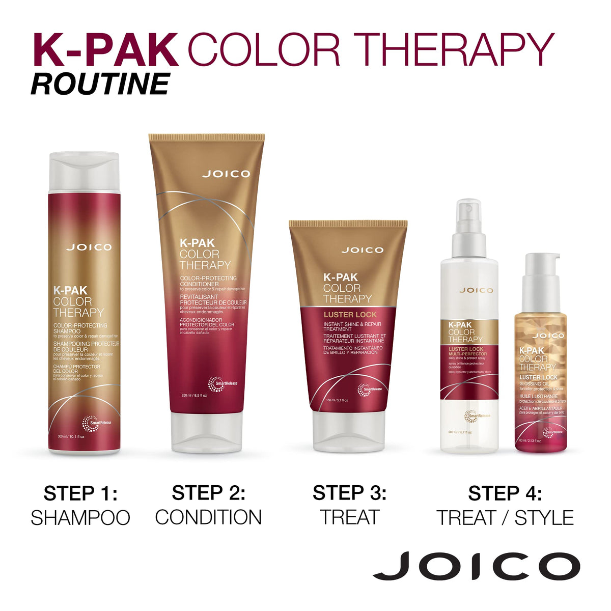 Joico styled shiny hair after use, improved color vibrancy and manageability