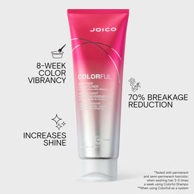 Joico conditioner texture on fingers highlighting creamy consistency and lightweight hydration