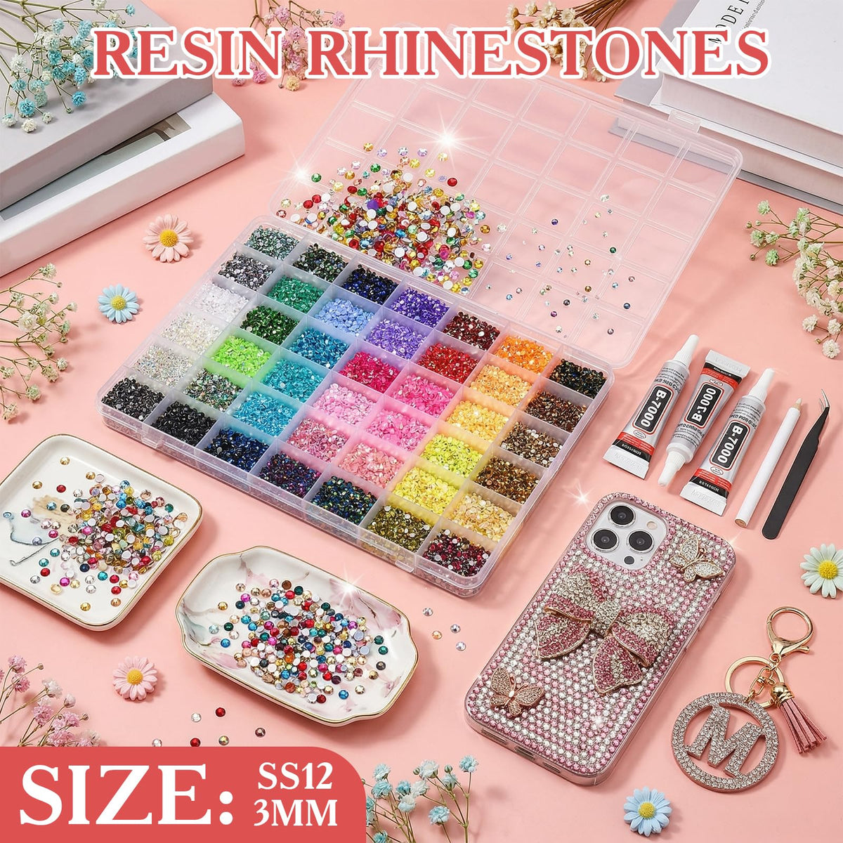 JOKERKING open double box with 42 color compartments keeping rhinestones organized
