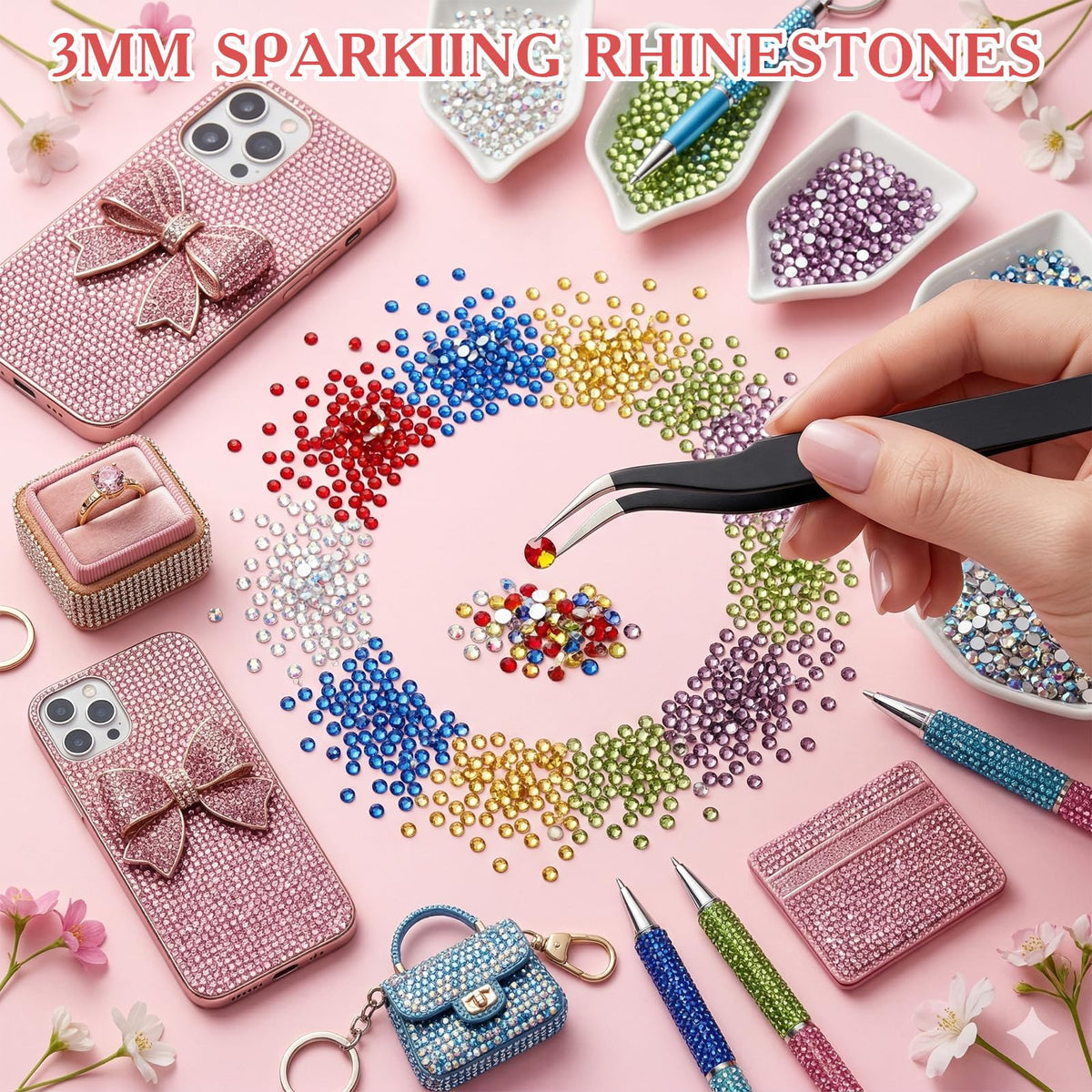 JOKERKING rhinestones applied to a nail to demonstrate delicate, secure decoration