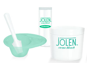 Jolen creme bleach applied to upper lip demonstrating gentle coverage benefit