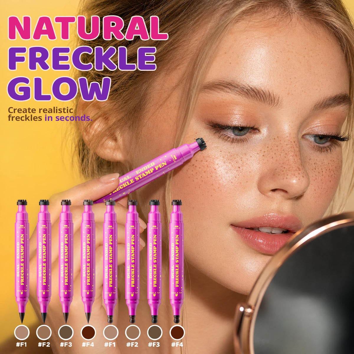 Jolilab application on model cheek showing realistic freckle effect