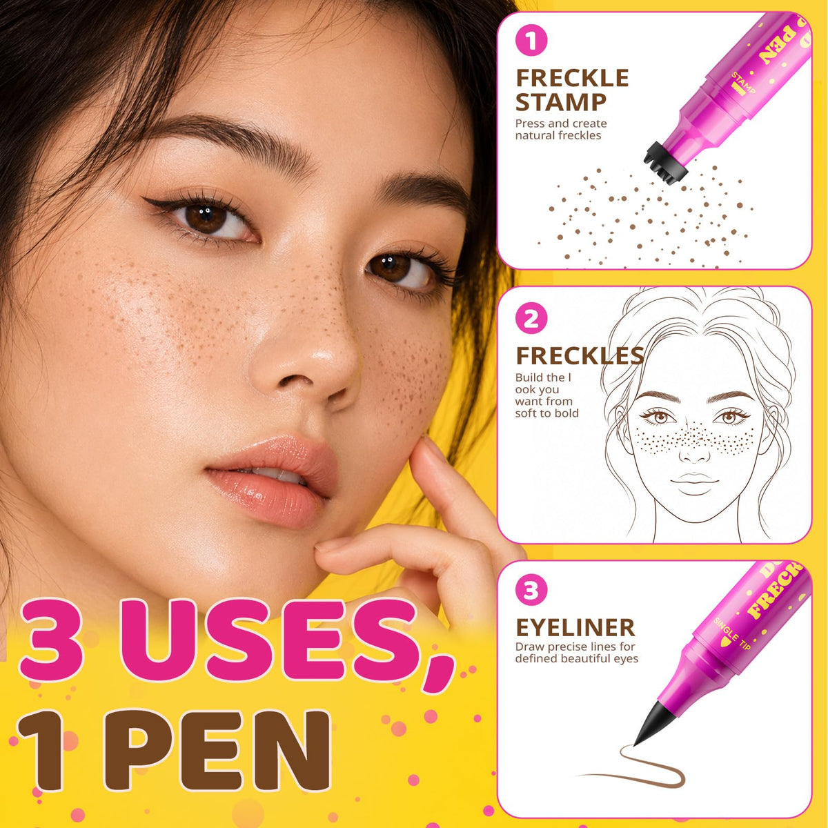 Jolilab freckle pen in makeup bag illustrating travel-friendly, pocket-sized convenience