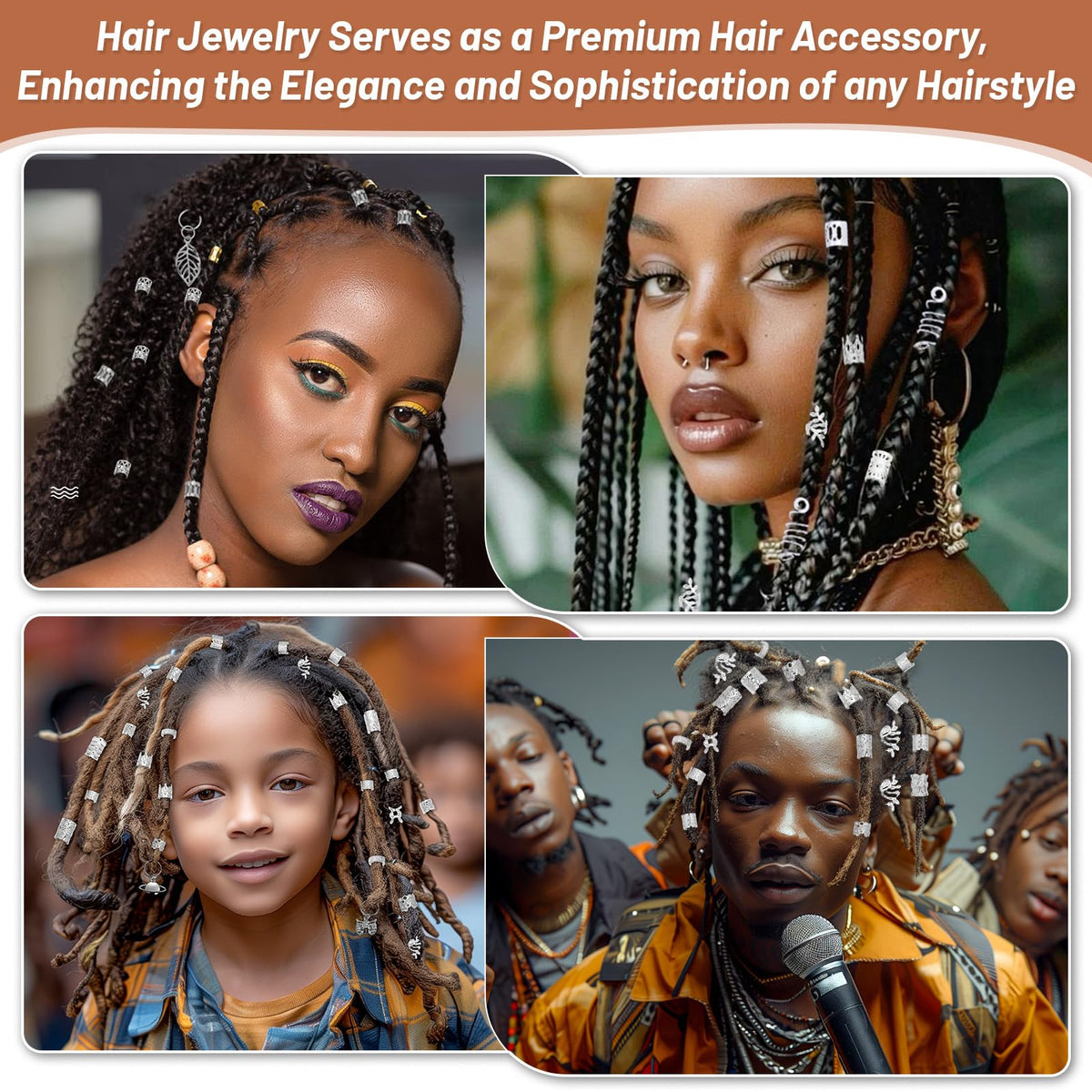 Jollidecor charms clipped onto locs for festival-ready personal styling