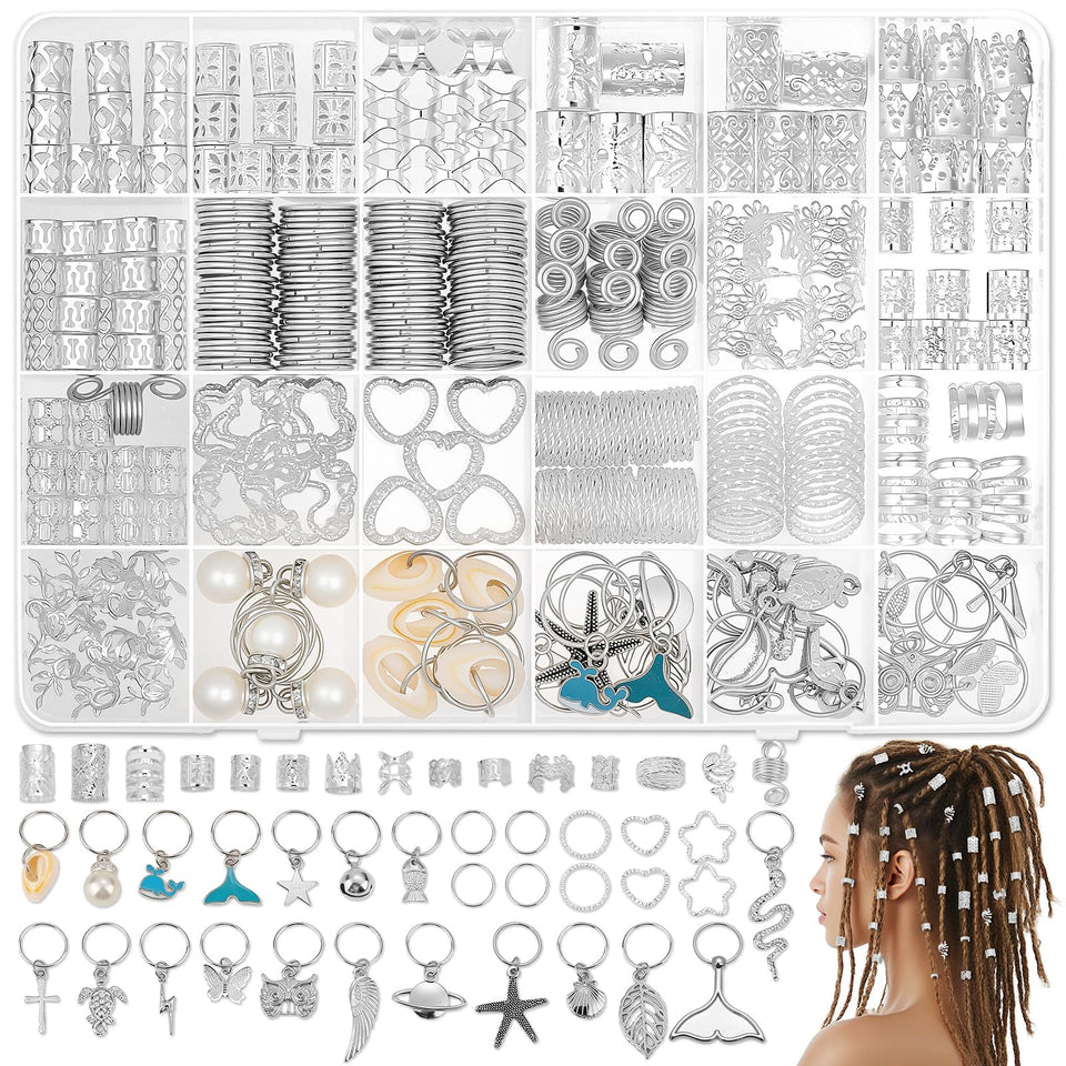 Jollidecor packed set of 323 silver hair jewelry showing variety and value