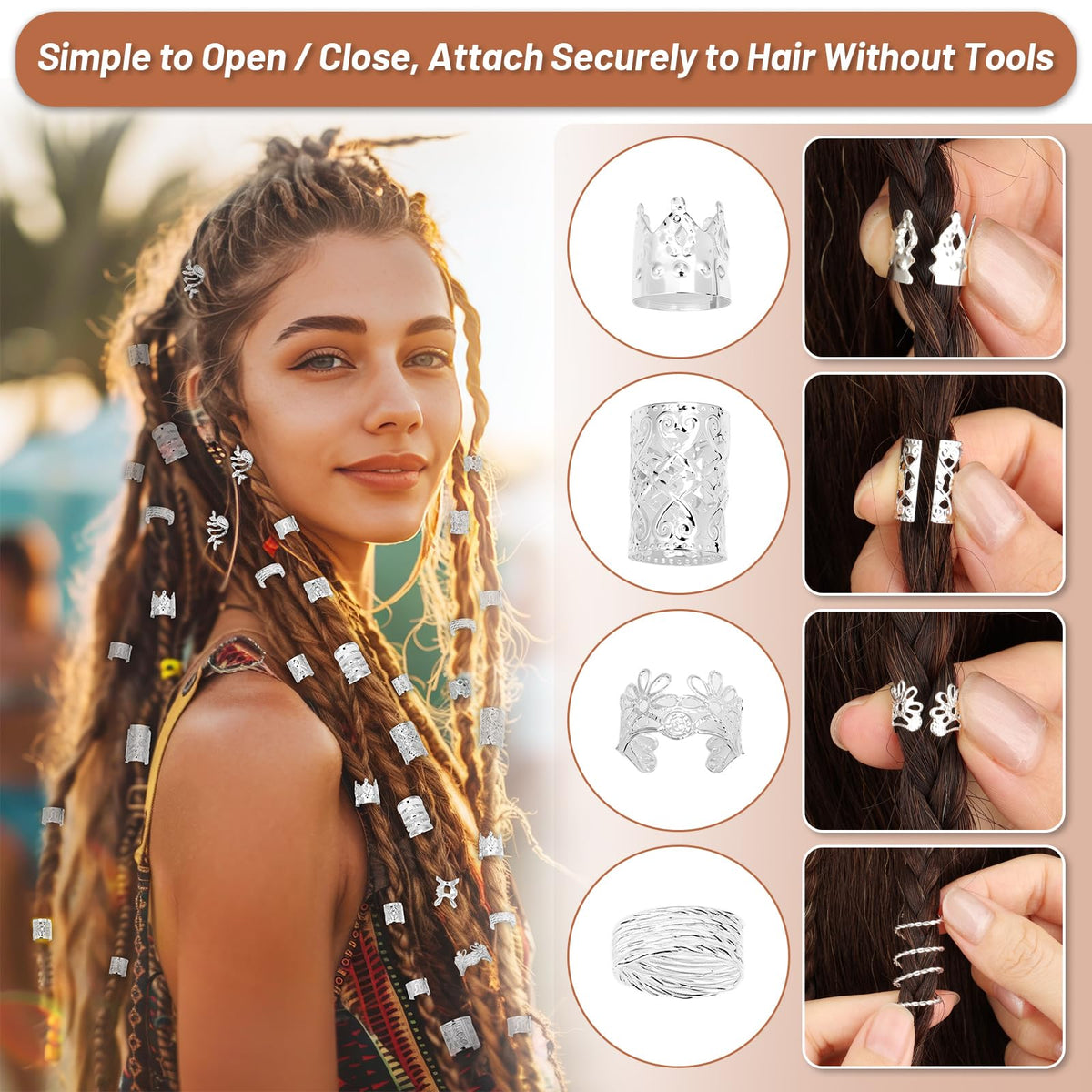 Jollidecor adjustable hair ring being opened to fit a braid securely