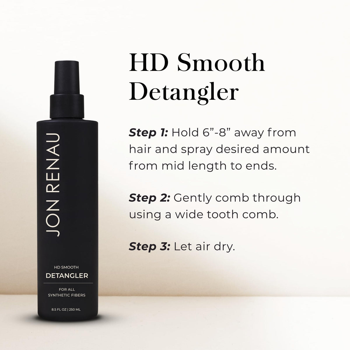 Jon Renau applied on a styled wig showing smoother, frizz-controlled result benefit